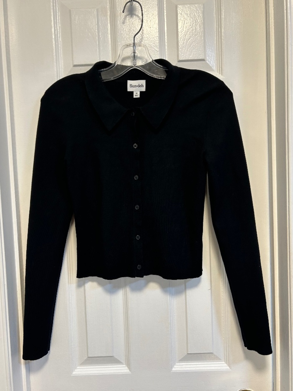 Aritzia Sunday Best Sun-deh Black Collared Cardigan Crop Button-Up Top - M